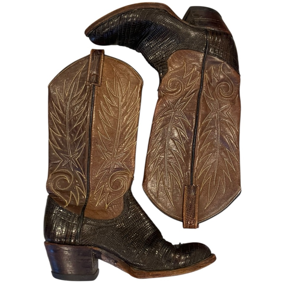 Vintage Dan Post Women’s Lizard Skin Cowboy Boots Brown Western Size 5.5C